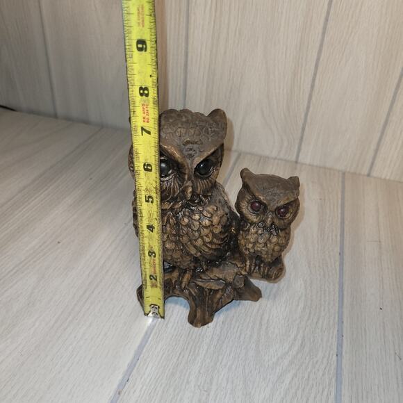 Vintage Perched Pair Of Owl Figurines Retro Mom And Baby 7" Porcelain/Ceramic - Picture 3 of 8
